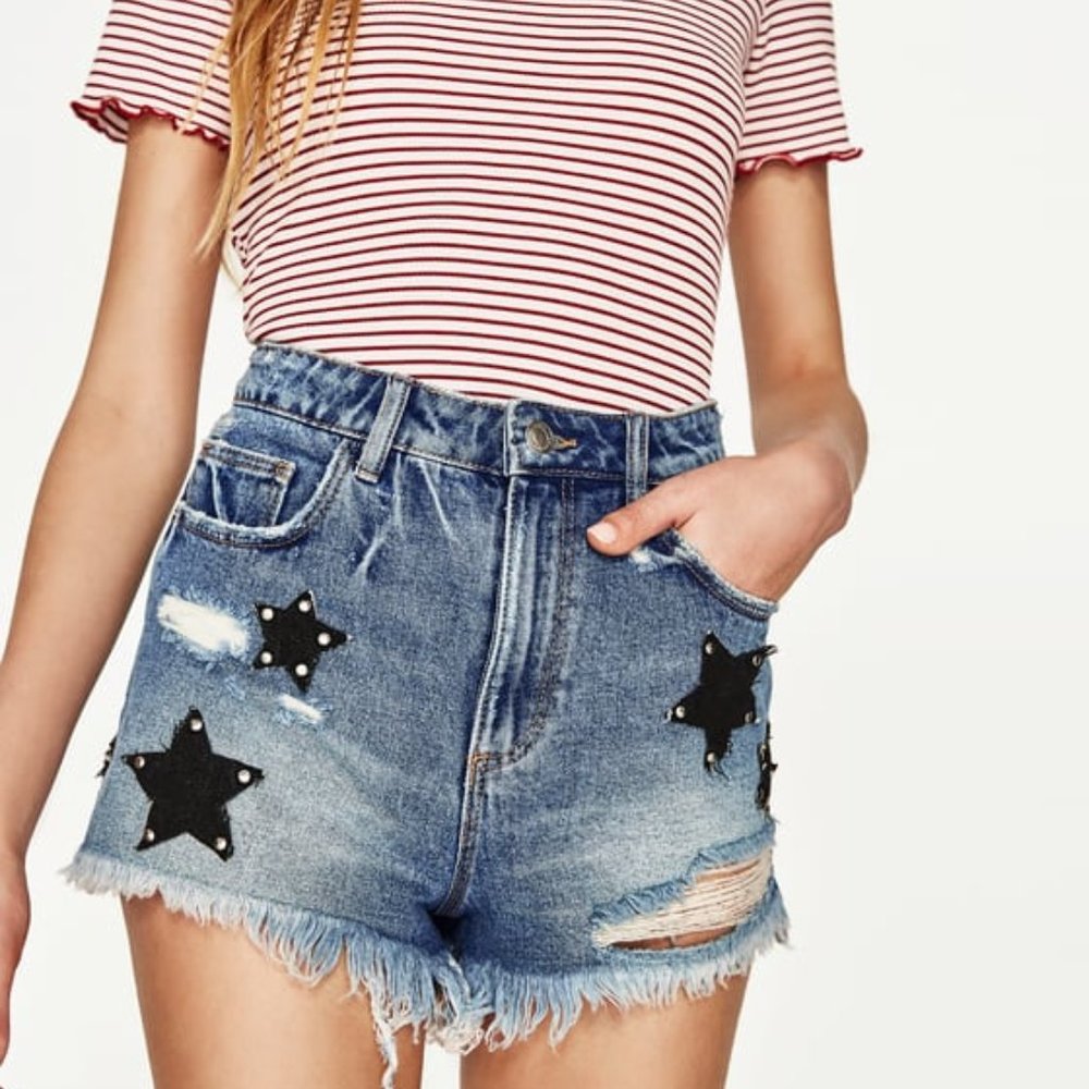 Zara Star Patch Denim Shorts